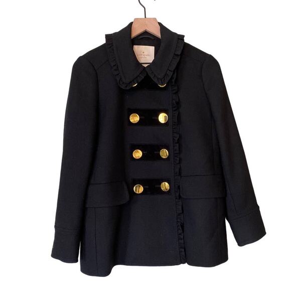 Kate Spade Wool Black Winter Fall Pea Coat Bow on Back - Picture 3 of 13